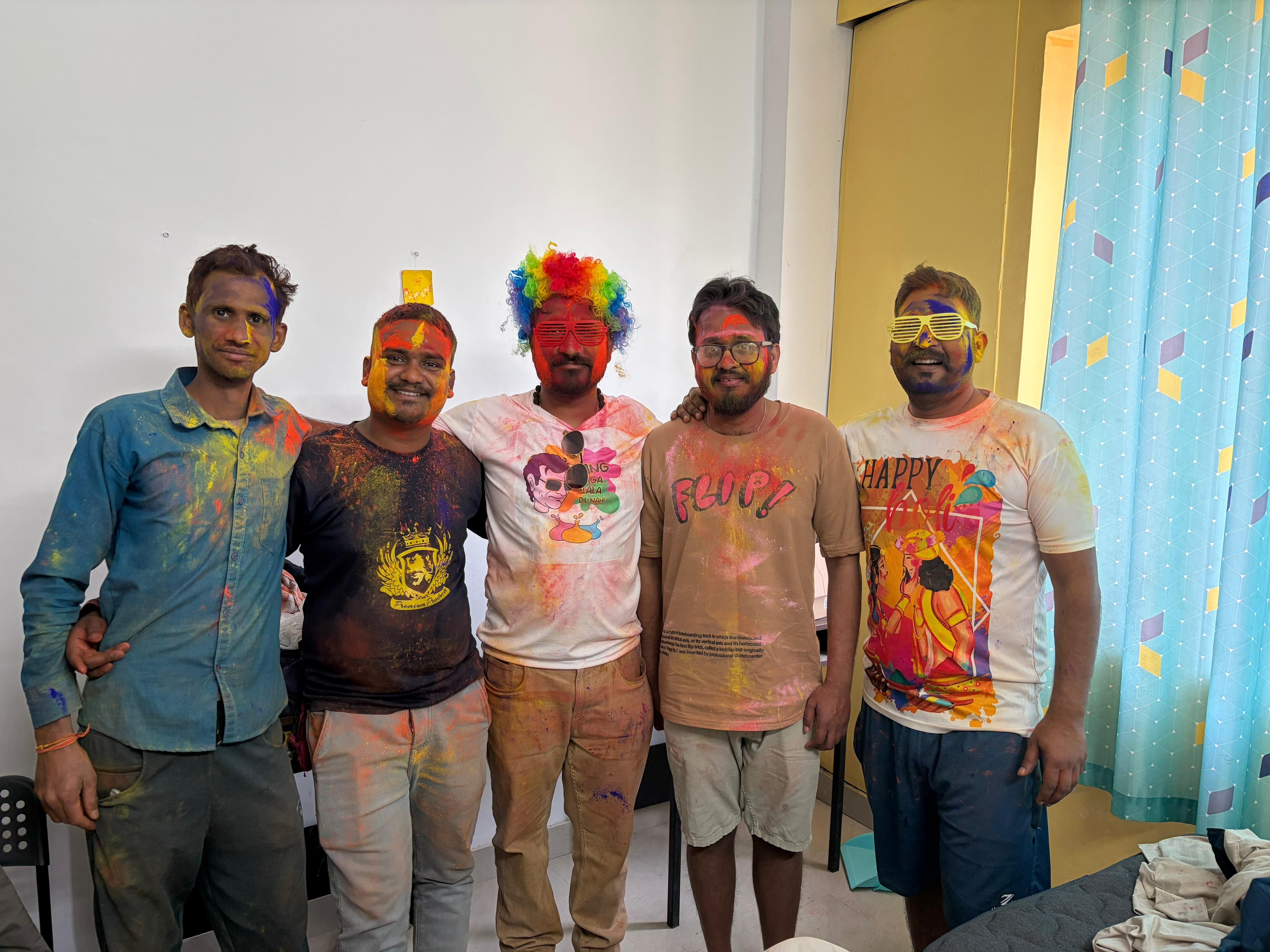 Students celebrating Holi at Stag House Hostels